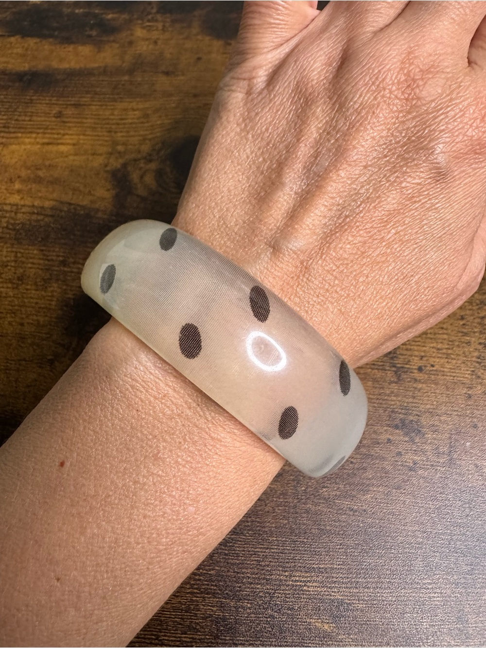 Clear Resin Dot Bangle Bracelet - White with Black Dots